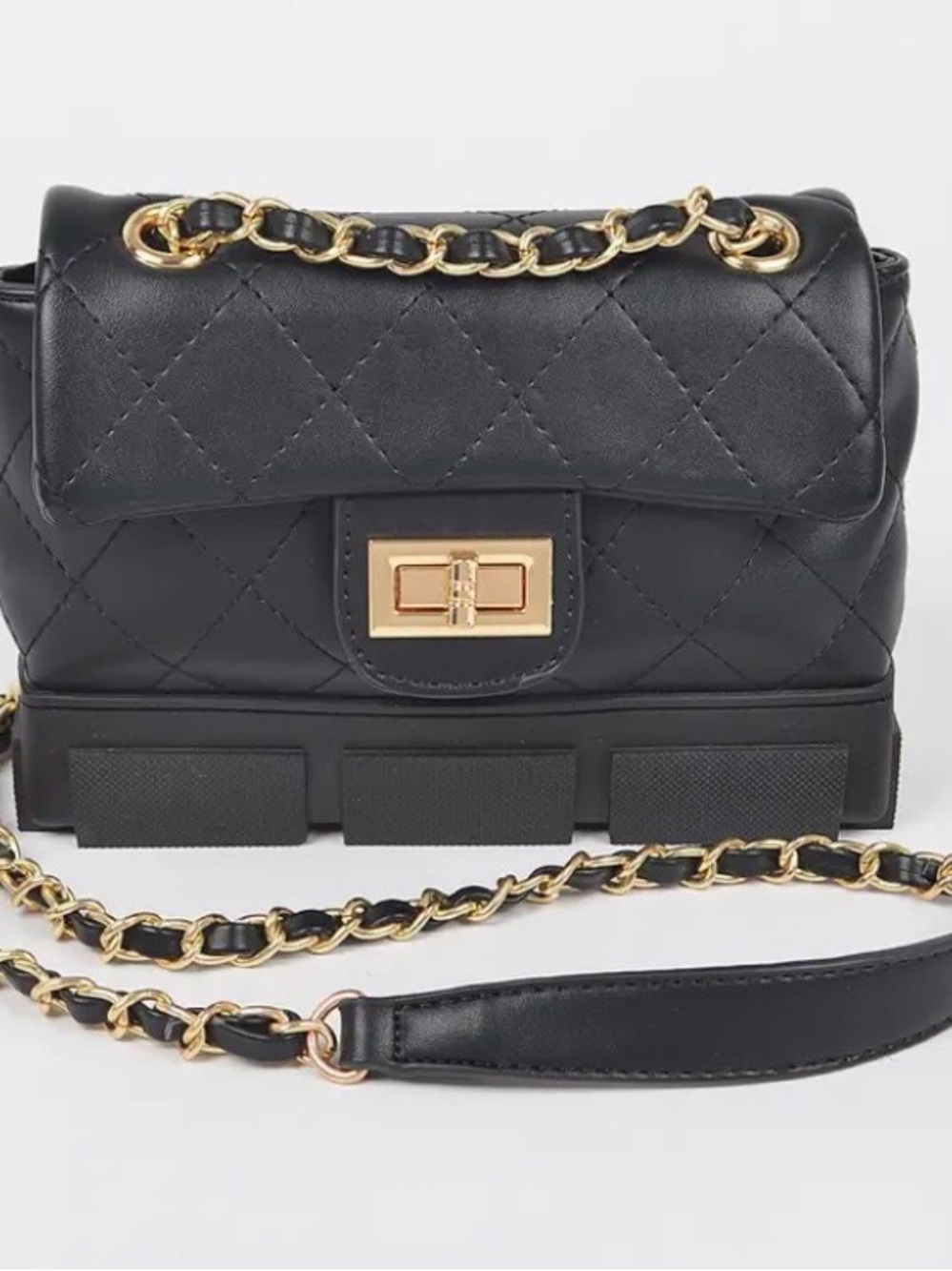 Black Quilted Chain-Handle Crossbody Bag